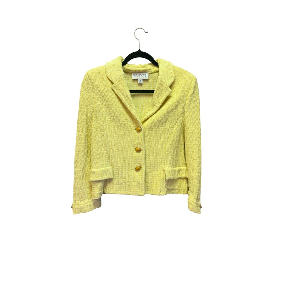 Vintage St. John Couture Marie Gray Yellow Knit Tweed Blazer Jacket Size 12